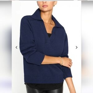 Brochu Walker The Rainer navy collar layered linen blend sweater Medium